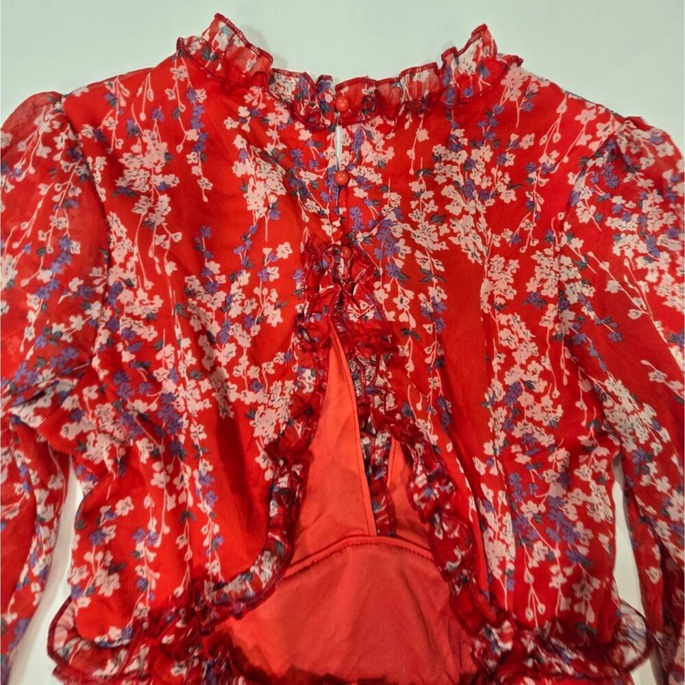 R.Vivimos Long Sleeve Floral Boho Mini Dress in Red Floral - Picture 9 of 13
